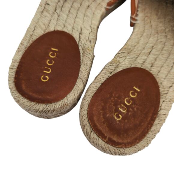 Gucci GG Adela Raffia Espadrille Slide Flat Sandal Size 37 US 7 Beige Brown Red - Picture 6 of 10